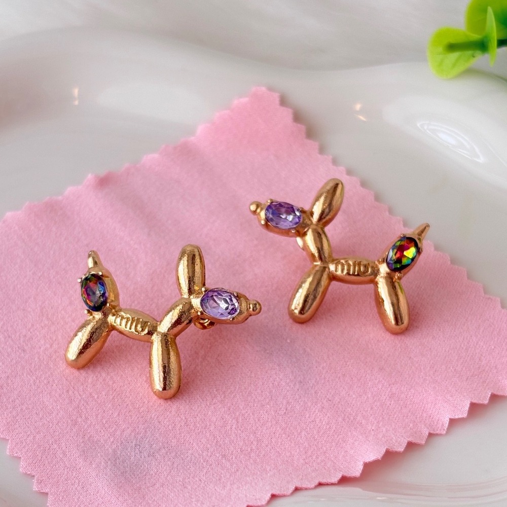 Gold Tone Purple & Aurora Borealis Crystal Embellished Balloon Dog Stud Earrings